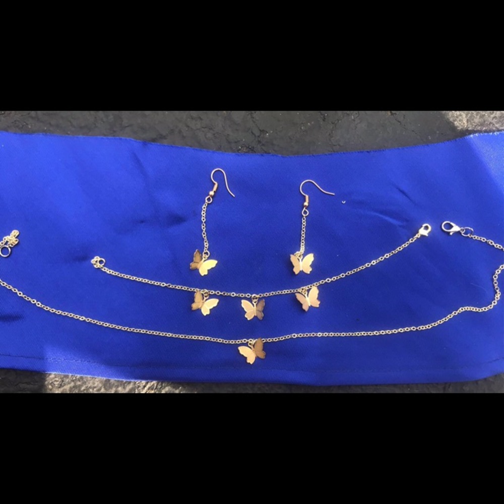 BUNDLE!! Gold butterfly necklace, earrings, anklet